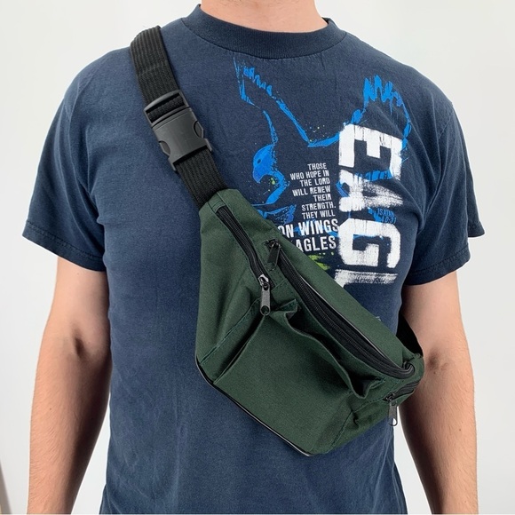Vintage Fanny Pack Bum Bag Green Unisex Travel Festivals Spring Summer - Picture 1 of 7